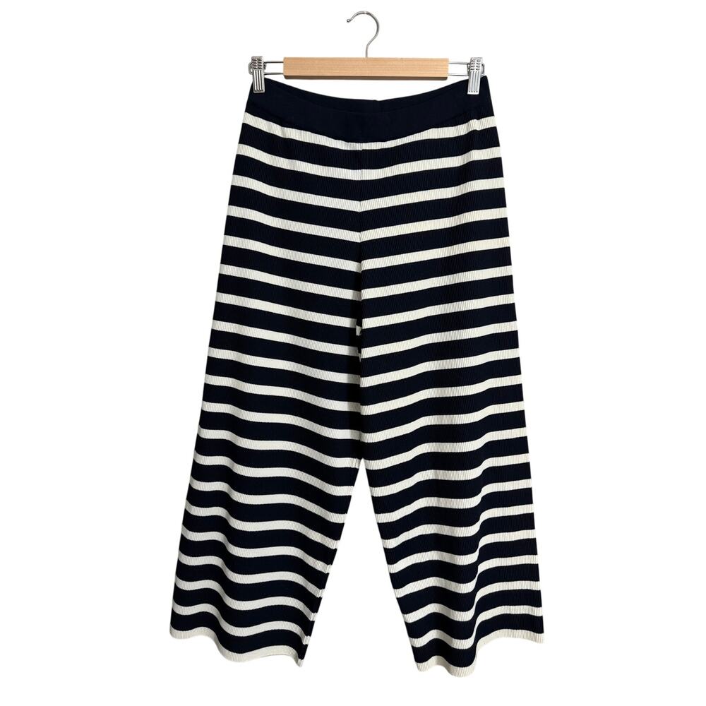 ZARA Wide Navy Stripe Ribbed Cropped Pants Size Medium